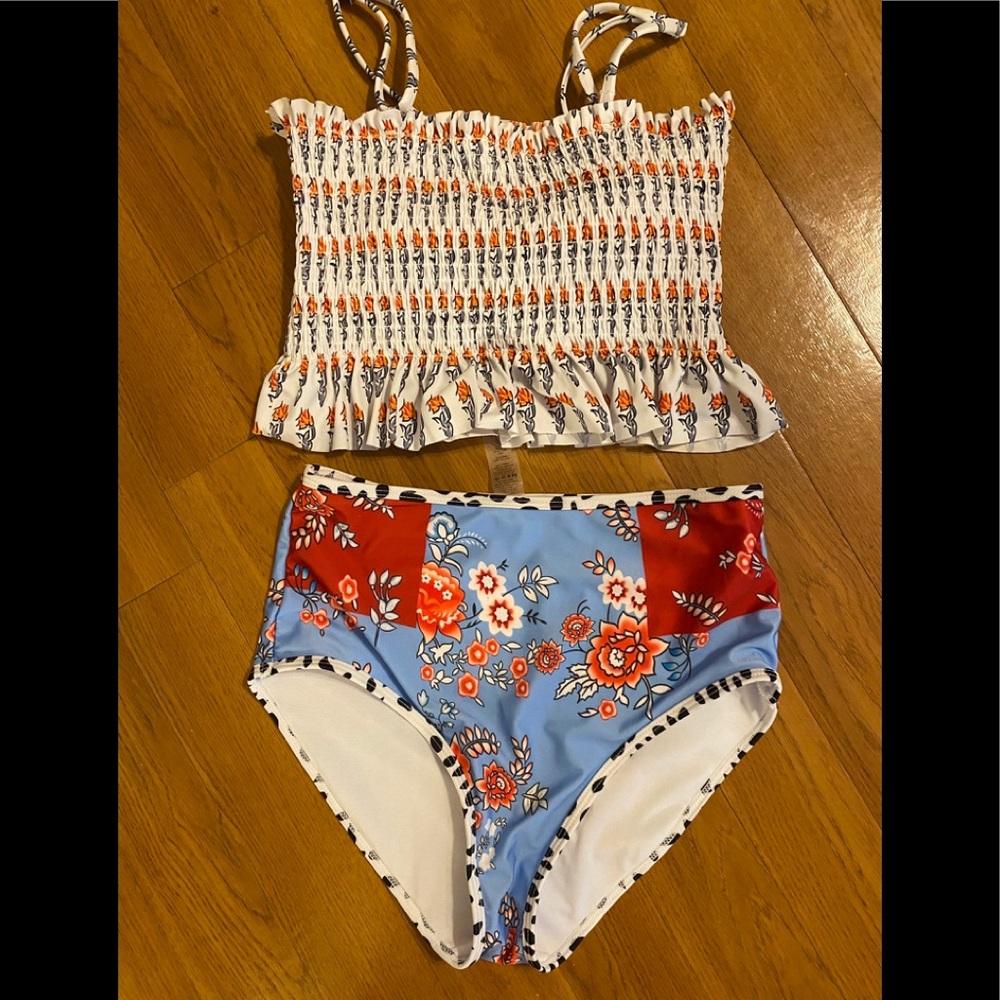 Smocked top, floral bikini
